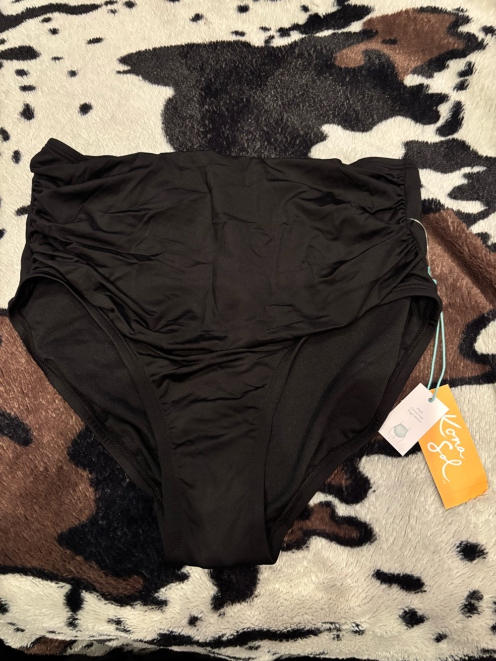 Kona Sol Black High-Waist Swim Bottoms